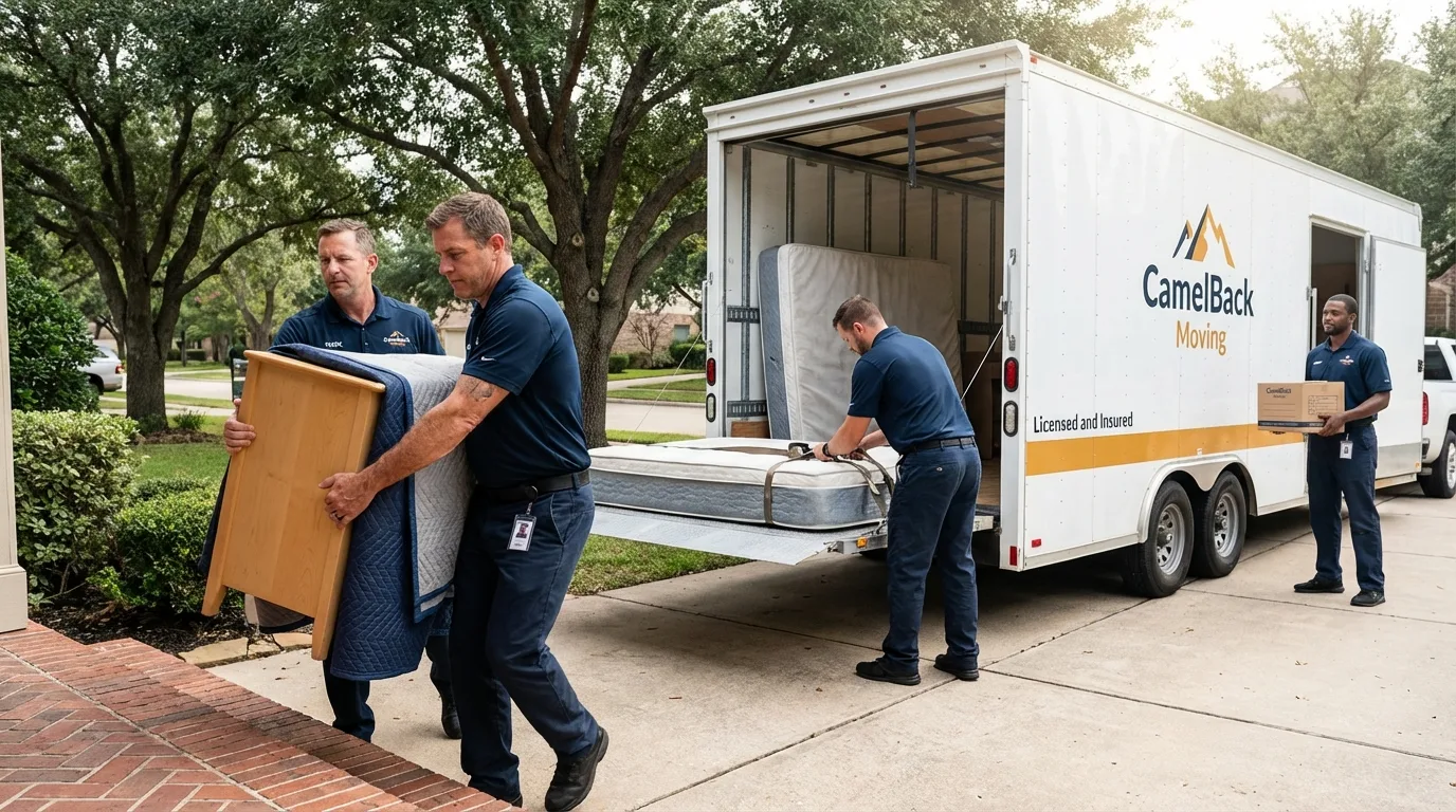 Crew loading residential truck for cross-state move from Mobile, AL